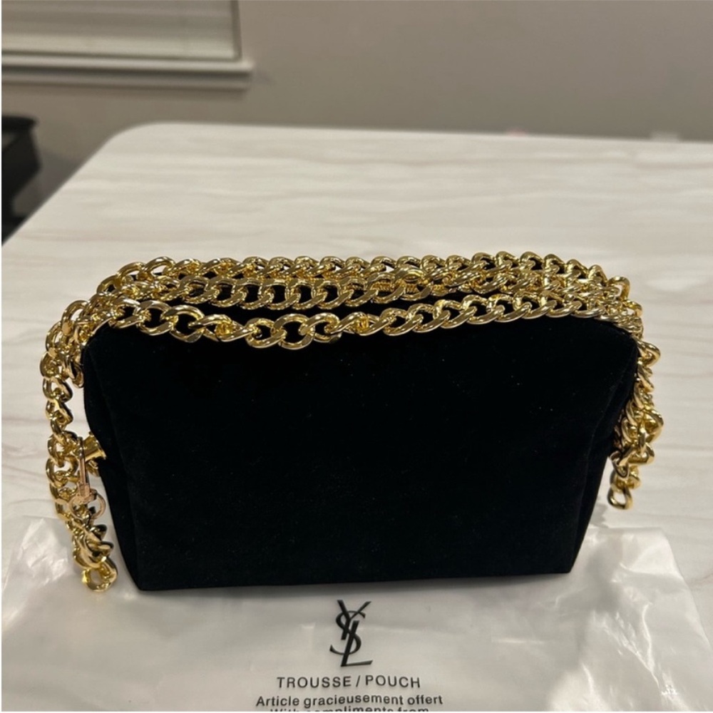 Saint Laurent VIP GWP Black Velvet Logo Chain Crossbody Bag - Picture 2 of 9